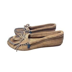 Minnetonka Brown Suede Moccasins Womens 6.5 Leather Slip On Driving Shoe